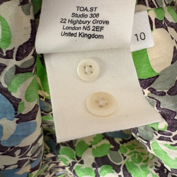 TOAST Hedgerow Print Poplin Shirt size UK 10 US 6 S acid green leaf button - Picture 11 of 11
